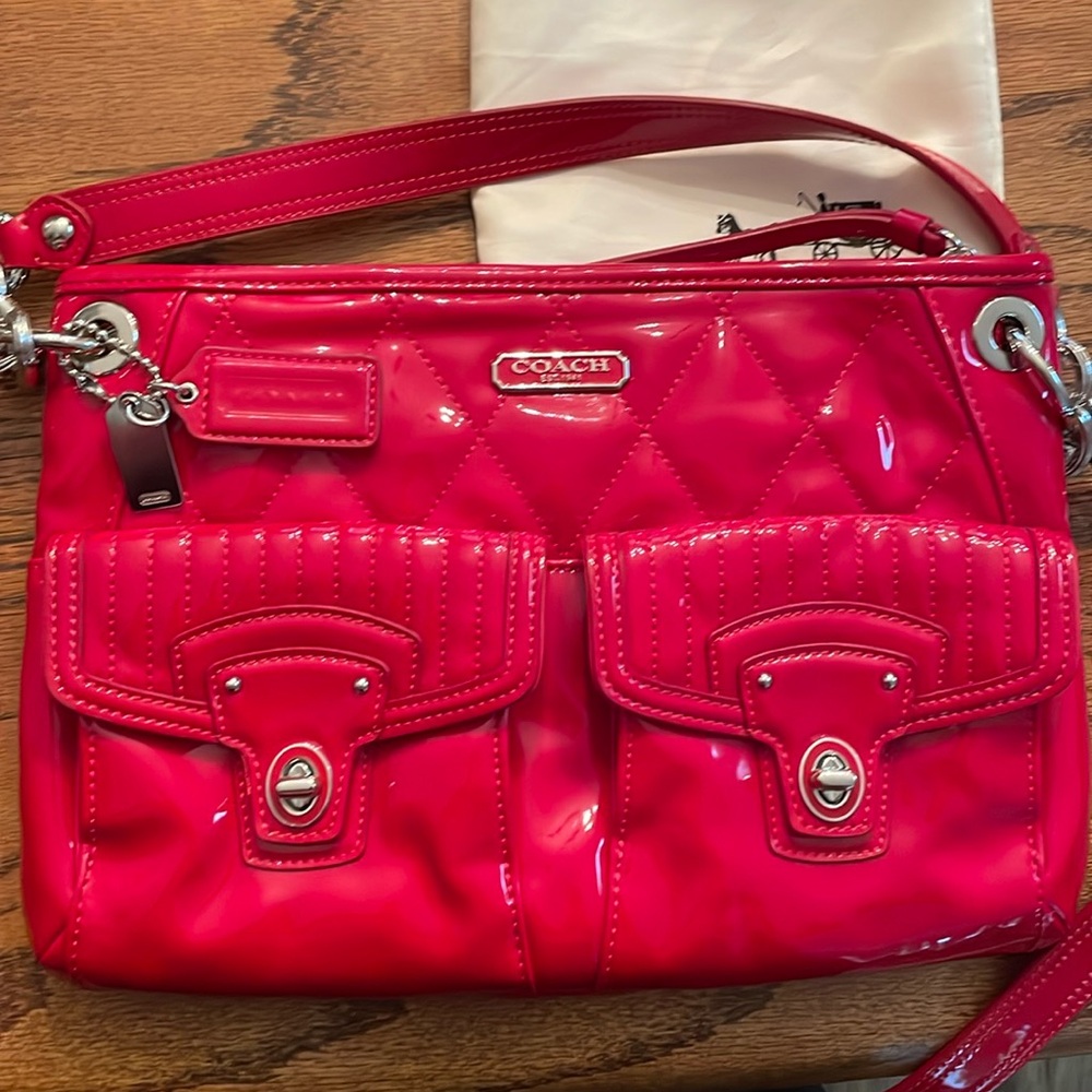 Coach Poppy Liquid Gloss Cherry Red Quilted Patent Bag Crossbody. Beautiful.